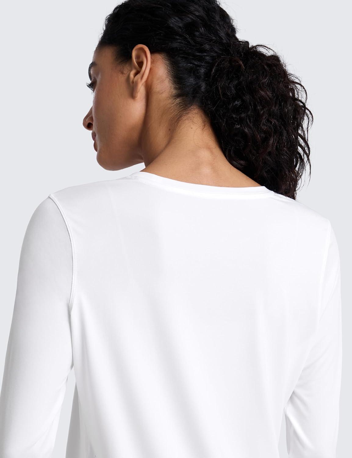 imageCRZ YOGA Lightweight Workout Long Sleeve Shirts for Women Gym Running Fall Athletic Training TShirts High Neck TopsWhite