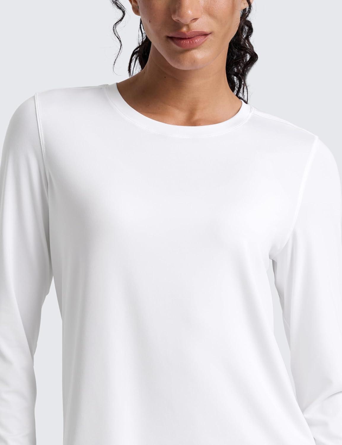 imageCRZ YOGA Lightweight Workout Long Sleeve Shirts for Women Gym Running Fall Athletic Training TShirts High Neck TopsWhite