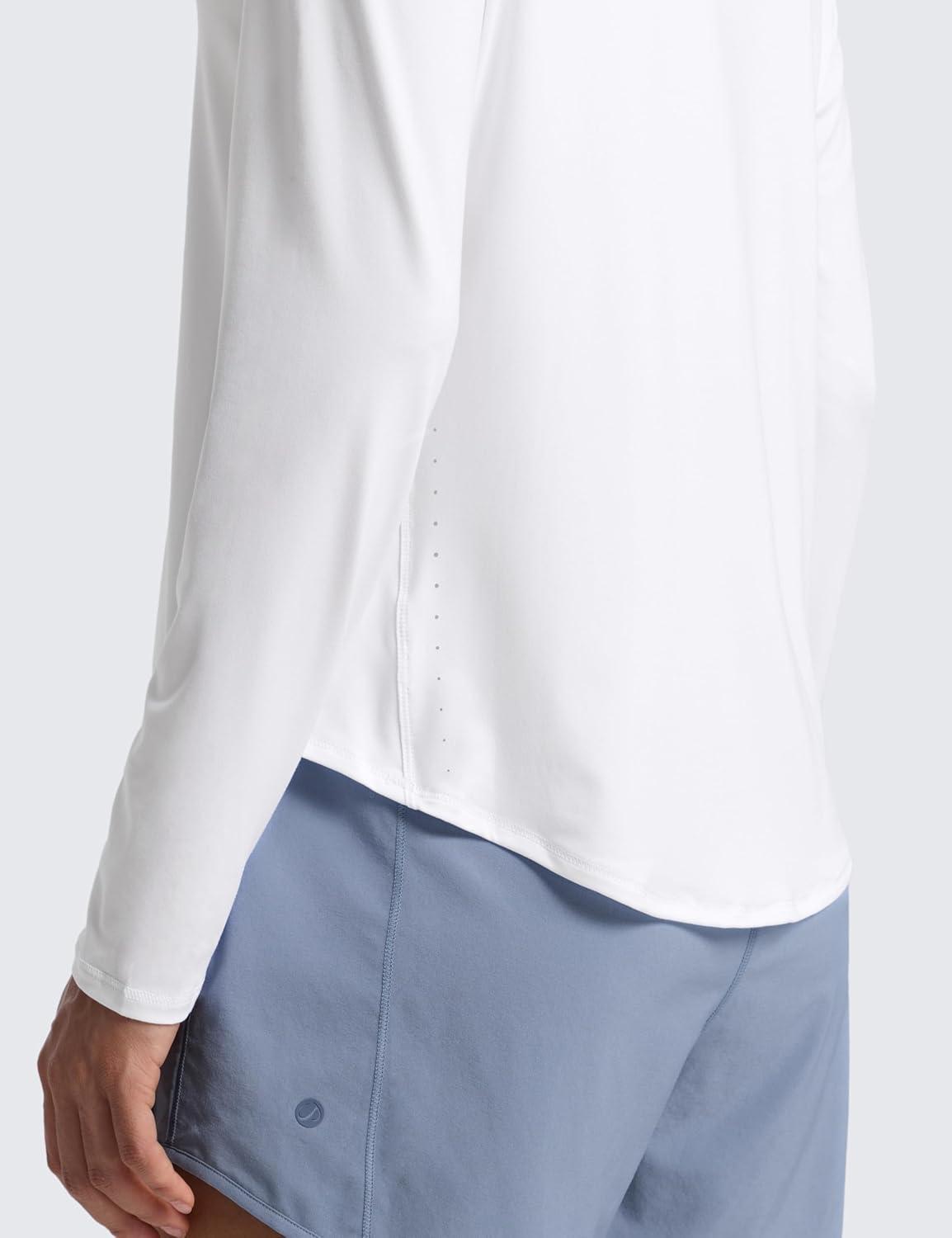 imageCRZ YOGA Lightweight Workout Long Sleeve Shirts for Women Gym Running Fall Athletic Training TShirts High Neck TopsWhite