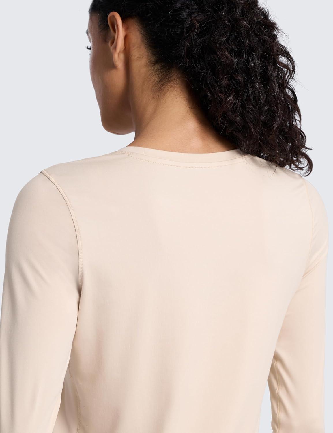 imageCRZ YOGA Lightweight Workout Long Sleeve Shirts for Women Gym Running Fall Athletic Training TShirts High Neck TopsWhite Opal