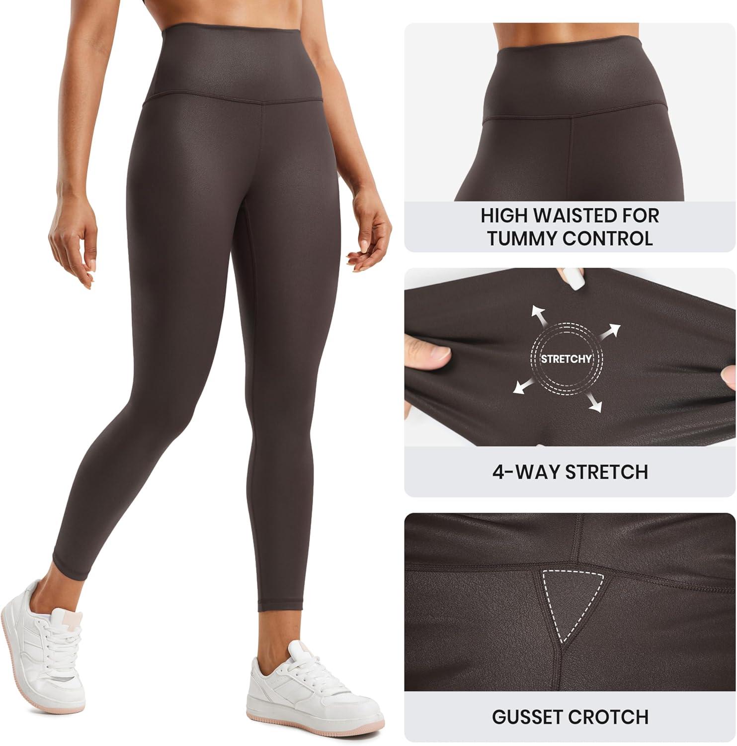 imageCRZ YOGA Matte Faux Leather Leggings 25quot Butterluxe High Waisted Stretch Ankle Leather Pants for Women Pleather TightsFaux Leather Hot Fudge Brown Foil