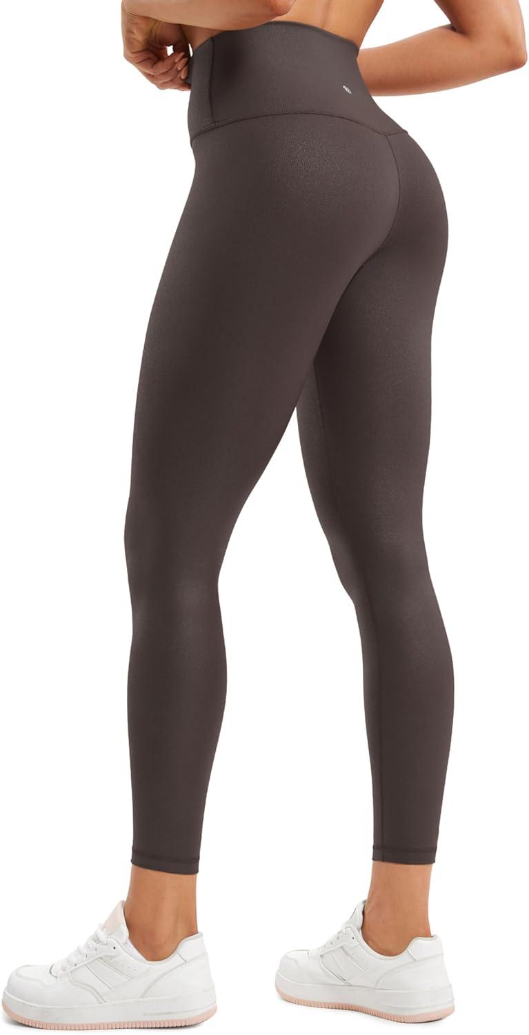 imageCRZ YOGA Matte Faux Leather Leggings 25quot Butterluxe High Waisted Stretch Ankle Leather Pants for Women Pleather TightsFaux Leather Hot Fudge Brown Foil