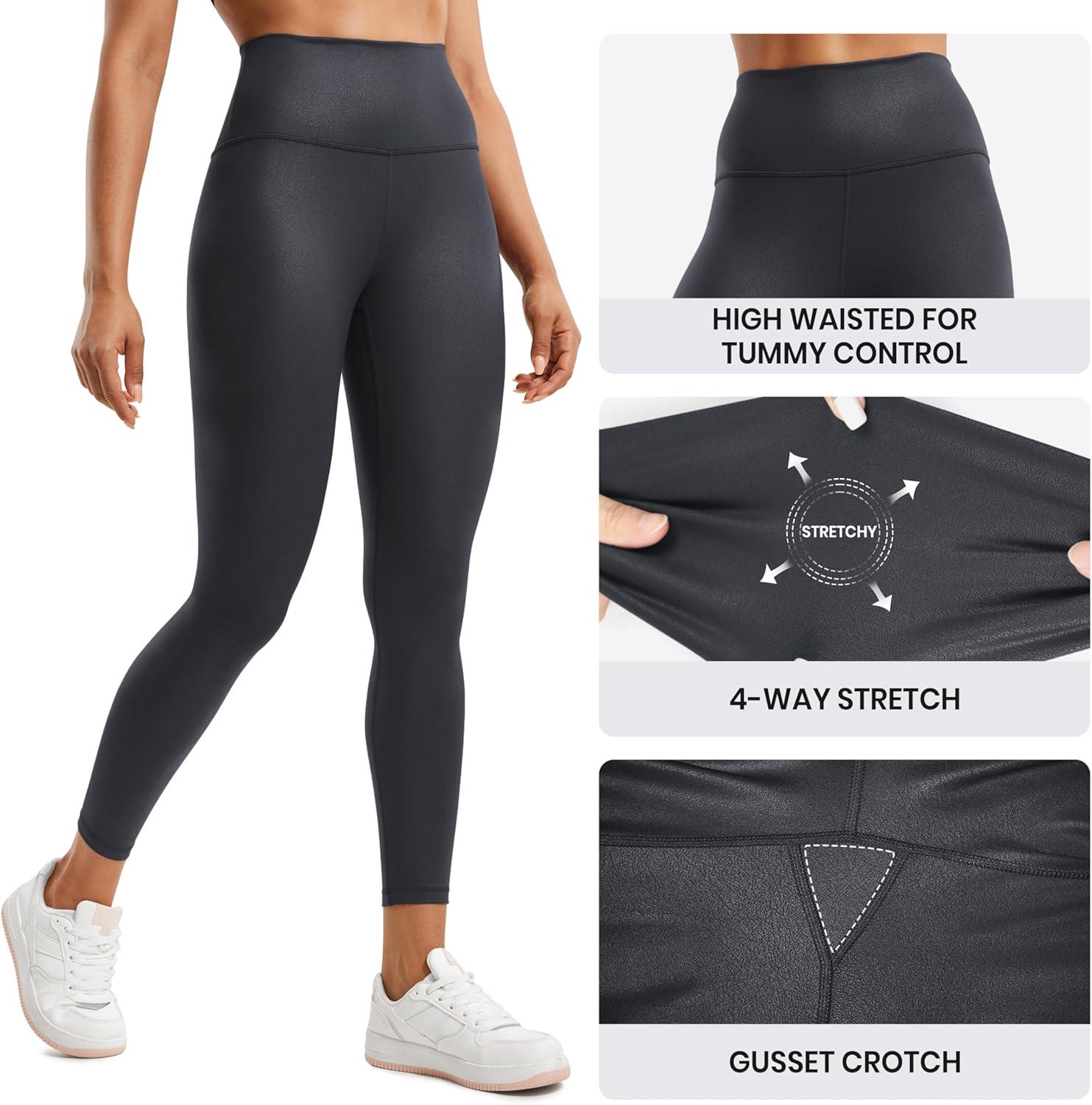 imageCRZ YOGA Matte Faux Leather Leggings 25quot Butterluxe High Waisted Stretch Ankle Leather Pants for Women Pleather TightsFaux Leather Mysterious Grey Foil