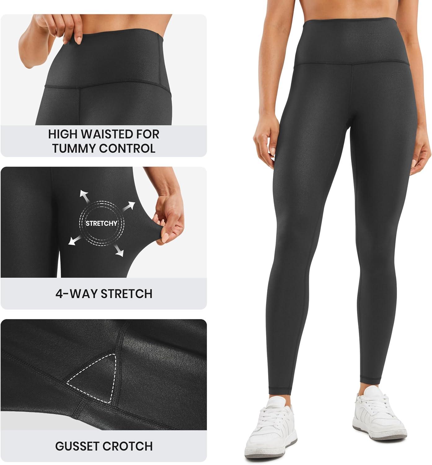 imageCRZ YOGA Matte Faux Leather Leggings 28quot Butterluxe High Waisted Stretch Ankle Womens Leather Pants Pleather TightsBlack Foil Pattern