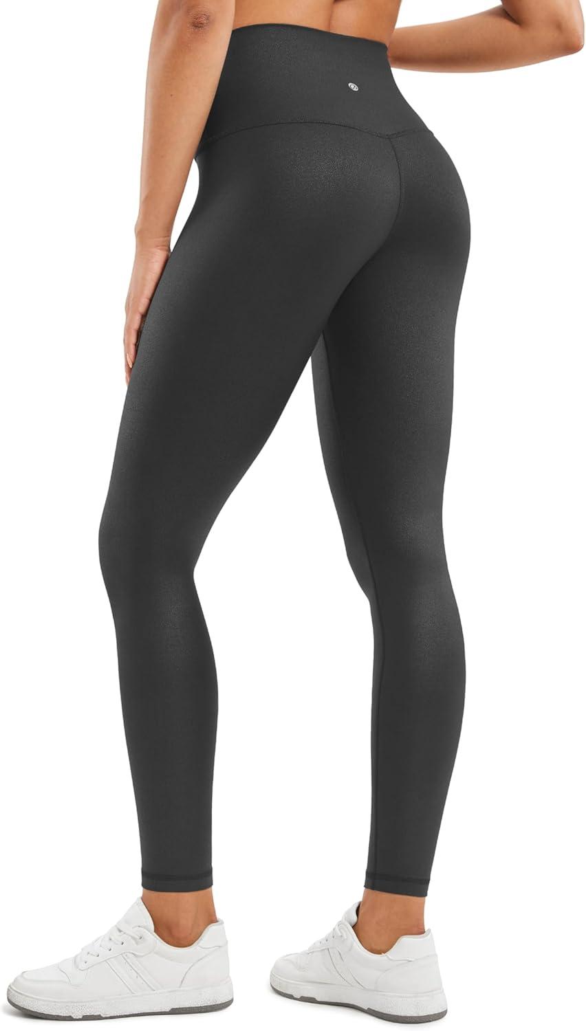 imageCRZ YOGA Matte Faux Leather Leggings 28quot Butterluxe High Waisted Stretch Ankle Womens Leather Pants Pleather TightsBlack Foil Pattern