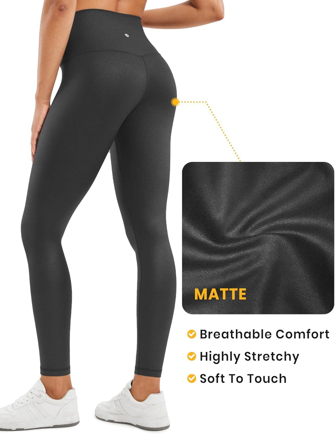 imageCRZ YOGA Matte Faux Leather Leggings 28quot Butterluxe High Waisted Stretch Ankle Womens Leather Pants Pleather TightsBlack Foil Pattern