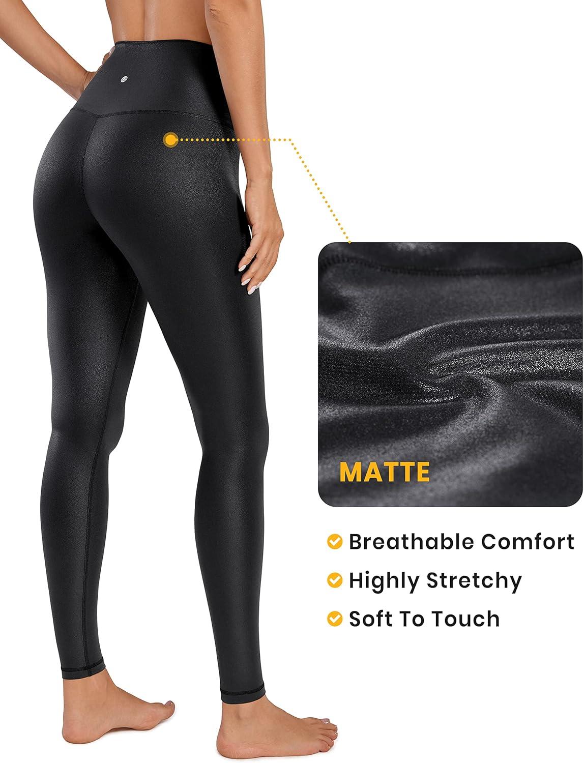 imageCRZ YOGA Matte Faux Leather Leggings 28quot Butterluxe High Waisted Stretch Ankle Womens Leather Pants Pleather TightsFaux Leather Black
