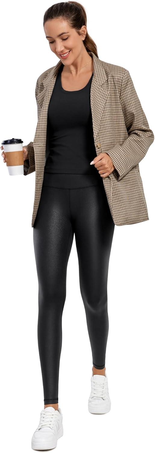 imageCRZ YOGA Matte Faux Leather Leggings 28quot Butterluxe High Waisted Stretch Ankle Womens Leather Pants Pleather TightsFaux Leather Black
