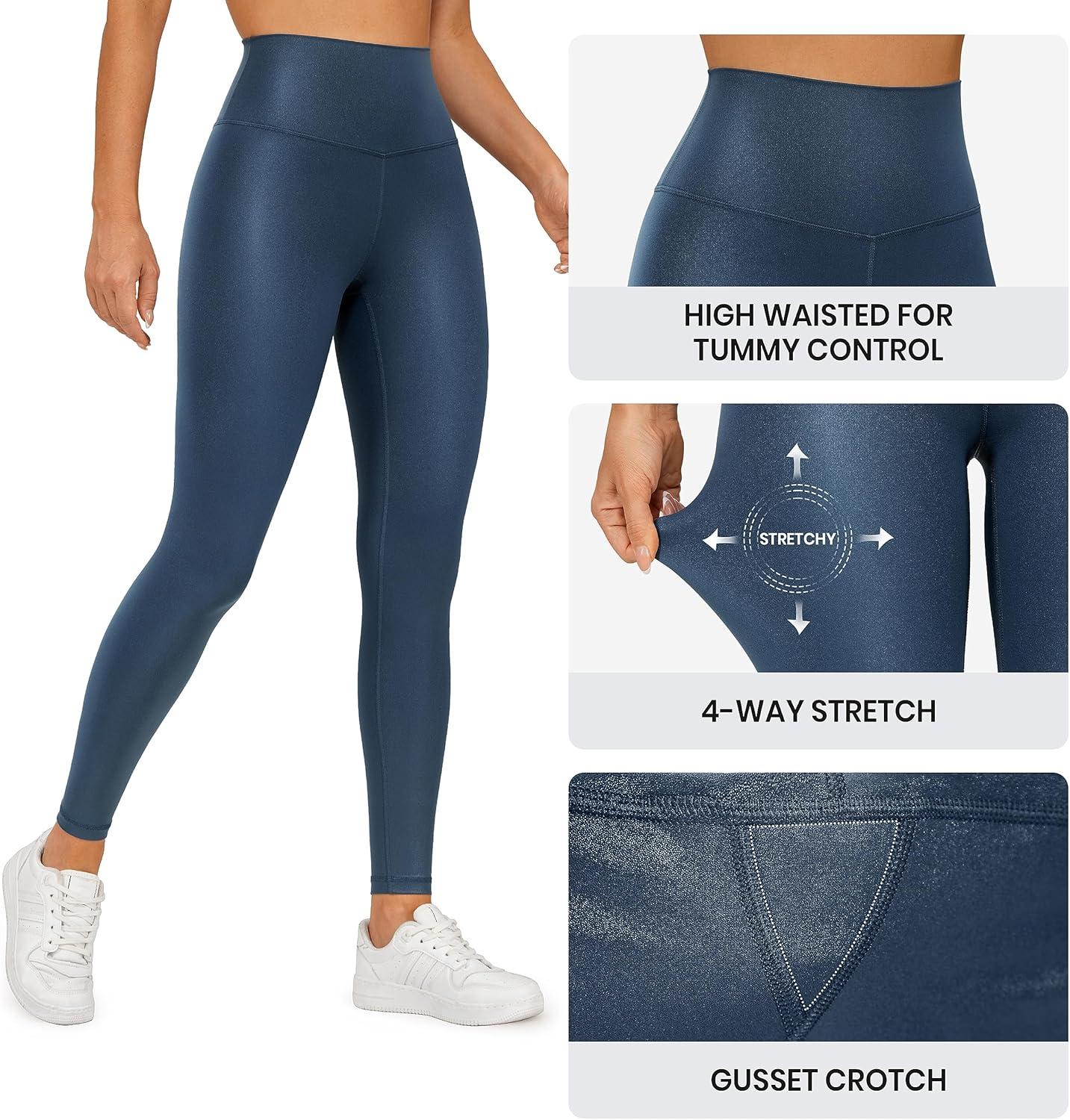 imageCRZ YOGA Matte Faux Leather Leggings 28quot Butterluxe High Waisted Stretch Ankle Womens Leather Pants Pleather TightsFrench Navy Classic Pattern