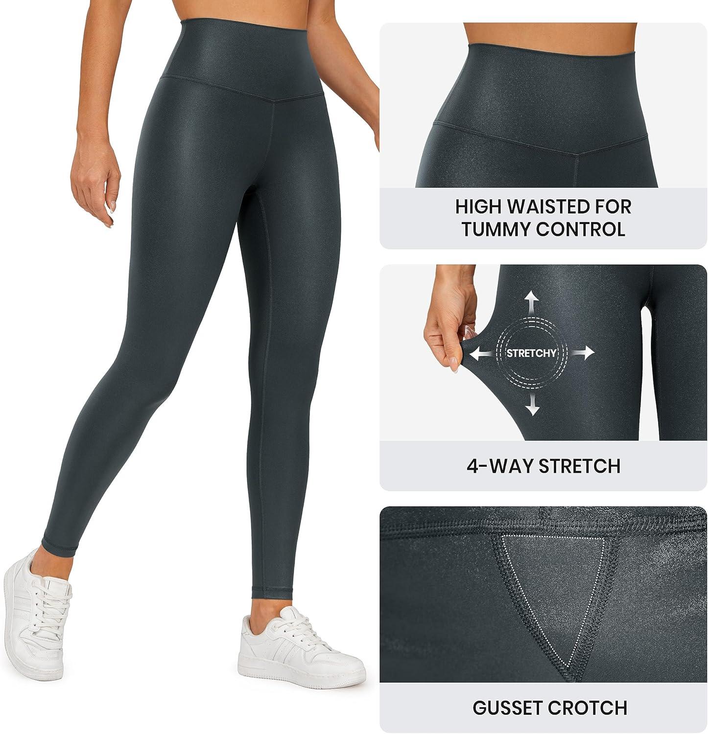 imageCRZ YOGA Matte Faux Leather Leggings 28quot Butterluxe High Waisted Stretch Ankle Womens Leather Pants Pleather TightsMelanite Classic