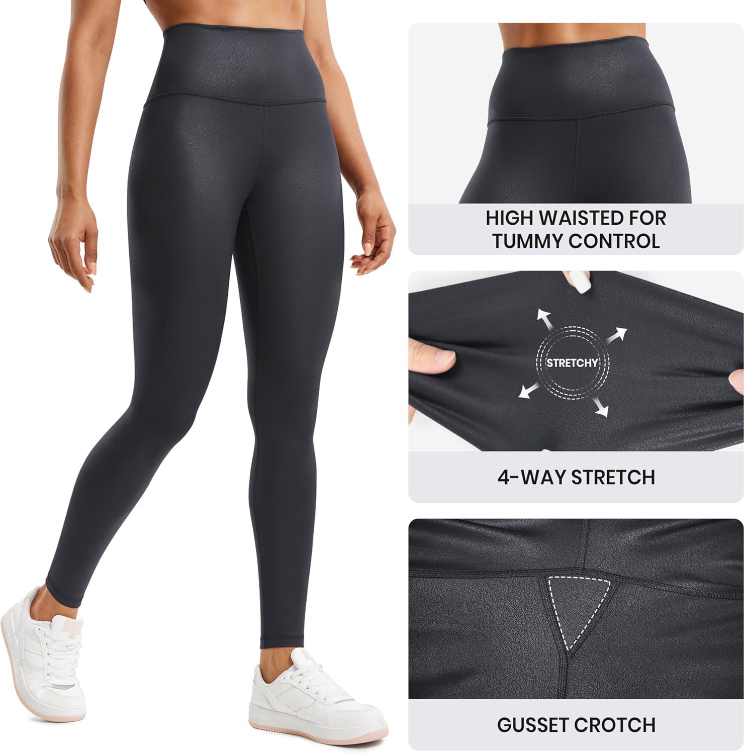 imageCRZ YOGA Matte Faux Leather Leggings 28quot Butterluxe High Waisted Stretch Ankle Womens Leather Pants Pleather TightsMysterious Grey Foil Pattern