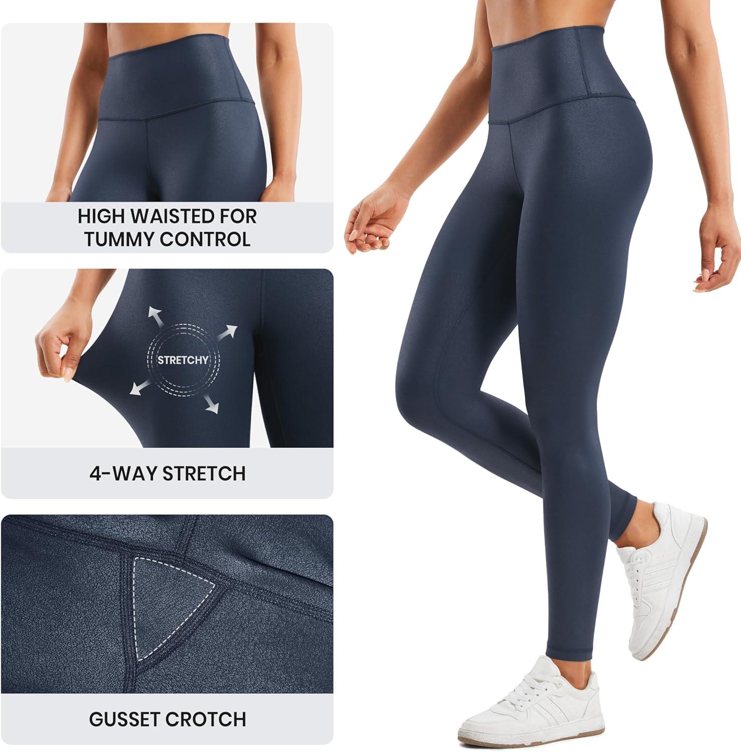 imageCRZ YOGA Matte Faux Leather Leggings 28quot Butterluxe High Waisted Stretch Ankle Womens Leather Pants Pleather TightsReal Navy Foil Pattern