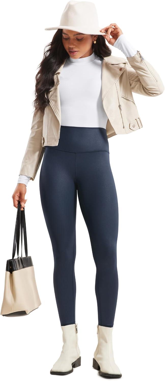 imageCRZ YOGA Matte Faux Leather Leggings 28quot Butterluxe High Waisted Stretch Ankle Womens Leather Pants Pleather TightsReal Navy Foil Pattern