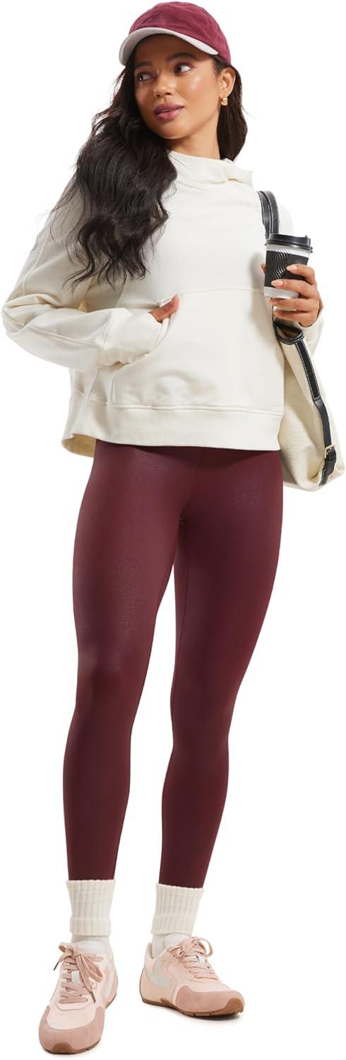 imageCRZ YOGA Matte Faux Leather Leggings 28quot Butterluxe High Waisted Stretch Ankle Womens Leather Pants Pleather TightsRed Merlot Foil Pattern