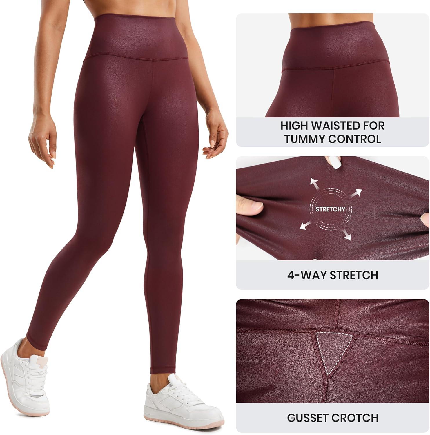 imageCRZ YOGA Matte Faux Leather Leggings 28quot Butterluxe High Waisted Stretch Ankle Womens Leather Pants Pleather TightsRed Merlot Foil Pattern