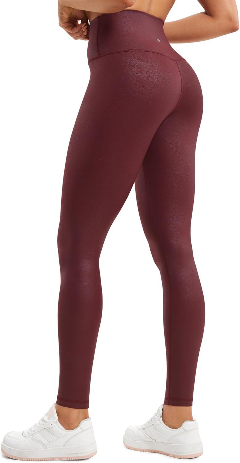 imageCRZ YOGA Matte Faux Leather Leggings 28quot Butterluxe High Waisted Stretch Ankle Womens Leather Pants Pleather TightsRed Merlot Foil Pattern