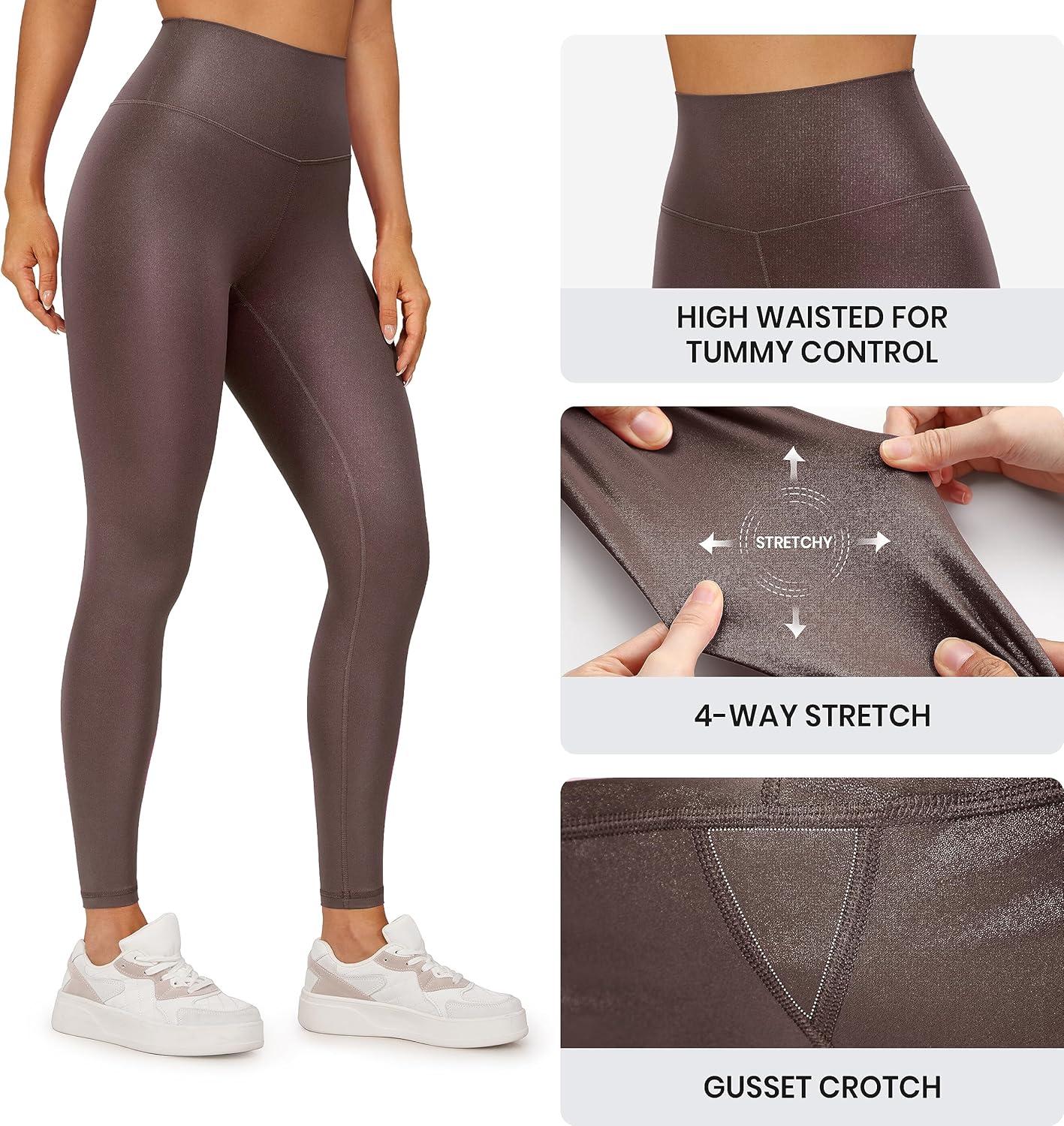 imageCRZ YOGA Matte Faux Leather Leggings 28quot Butterluxe High Waisted Stretch Ankle Womens Leather Pants Pleather TightsTaupe Classic Pattern