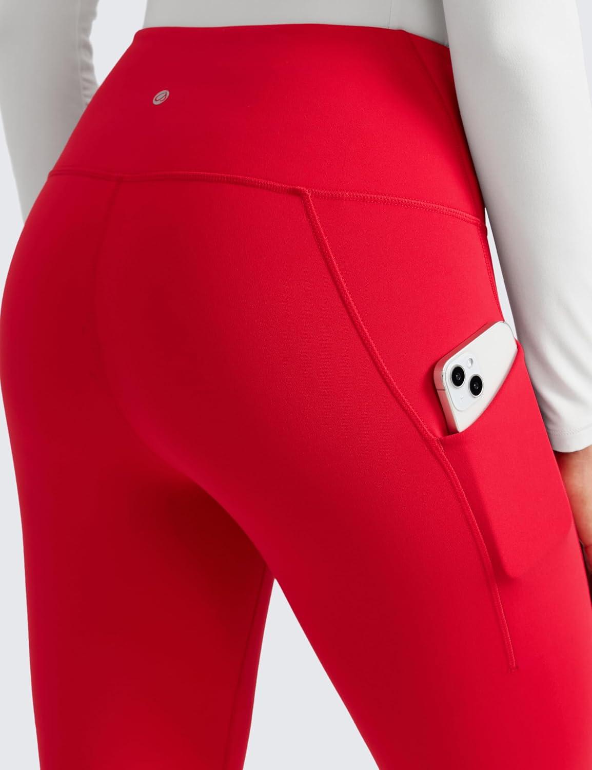 imageCRZ YOGA Matte Fleece Lined Athletic Leggings Pockets 28quot Water Resistant Hiking Casual Workout Womens Thermal PantsAurora Red