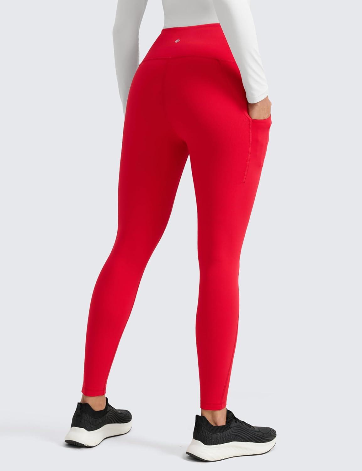imageCRZ YOGA Matte Fleece Lined Athletic Leggings Pockets 28quot Water Resistant Hiking Casual Workout Womens Thermal PantsAurora Red