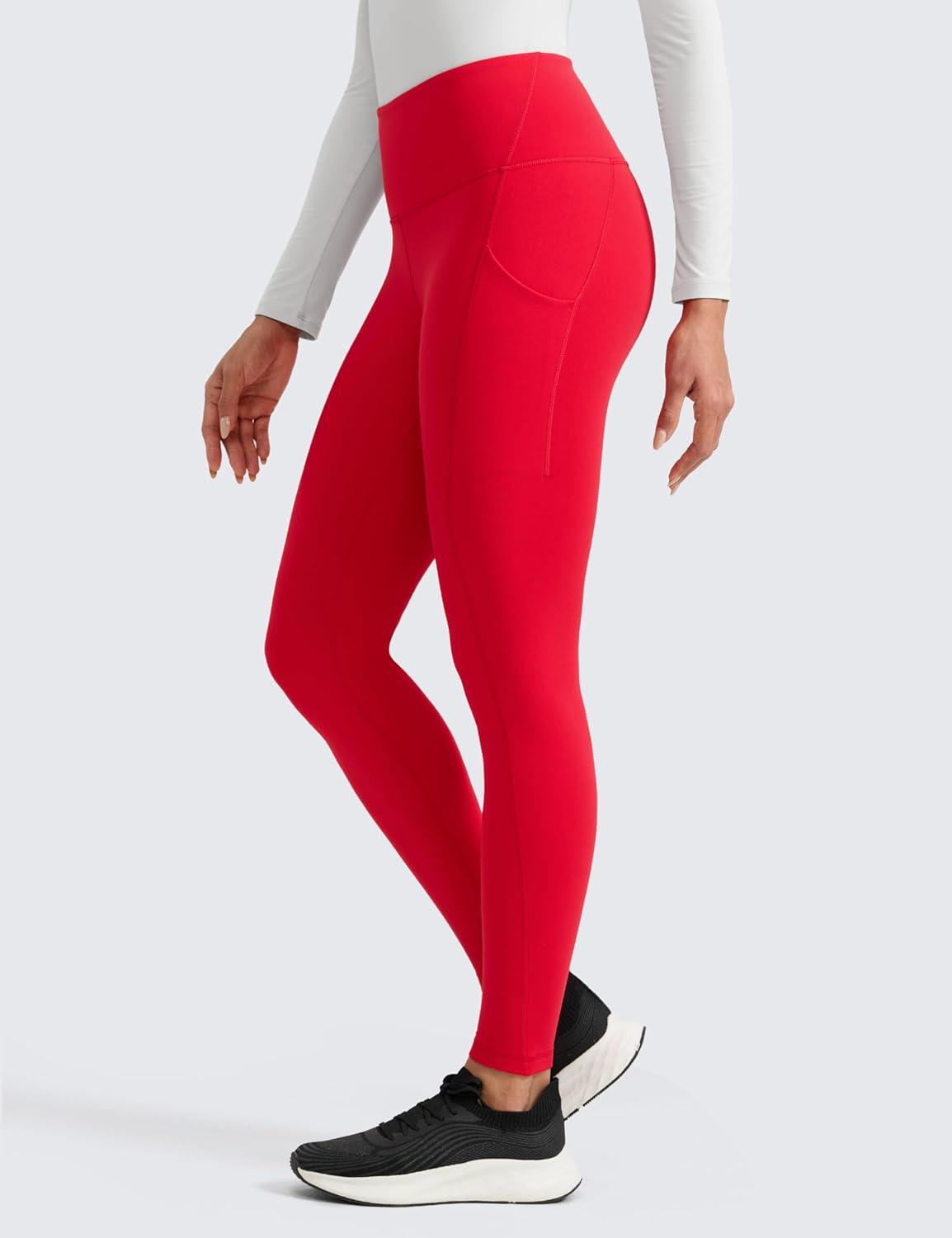 imageCRZ YOGA Matte Fleece Lined Athletic Leggings Pockets 28quot Water Resistant Hiking Casual Workout Womens Thermal PantsAurora Red