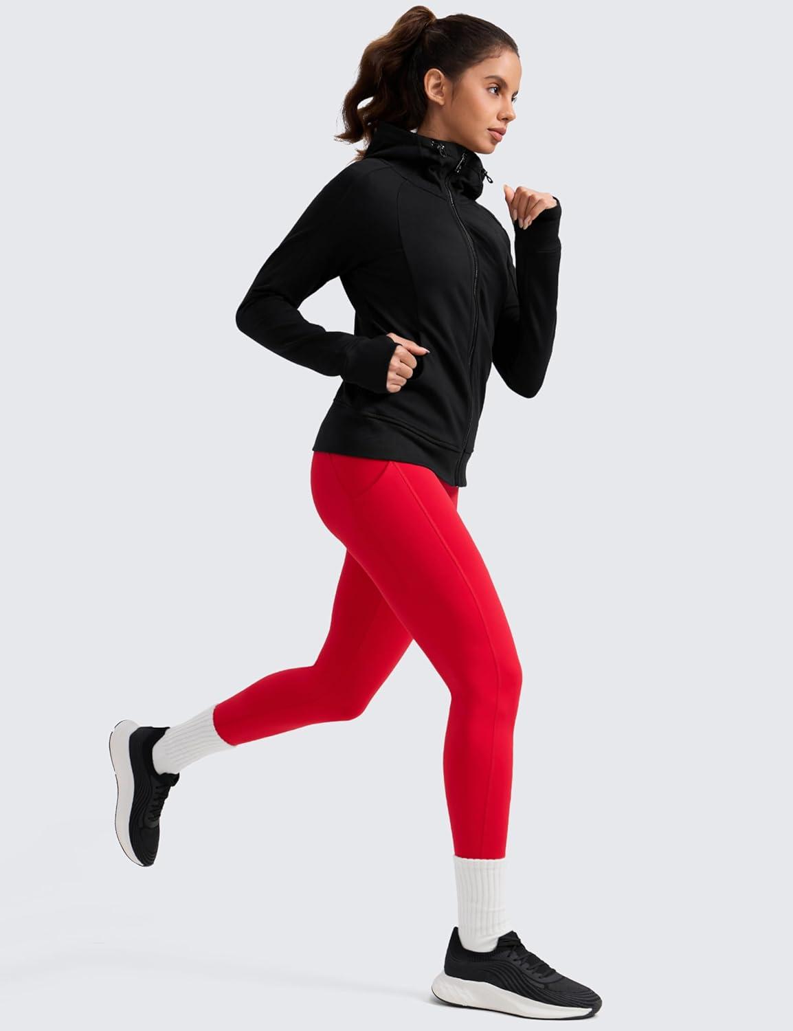 imageCRZ YOGA Matte Fleece Lined Athletic Leggings Pockets 28quot Water Resistant Hiking Casual Workout Womens Thermal PantsAurora Red