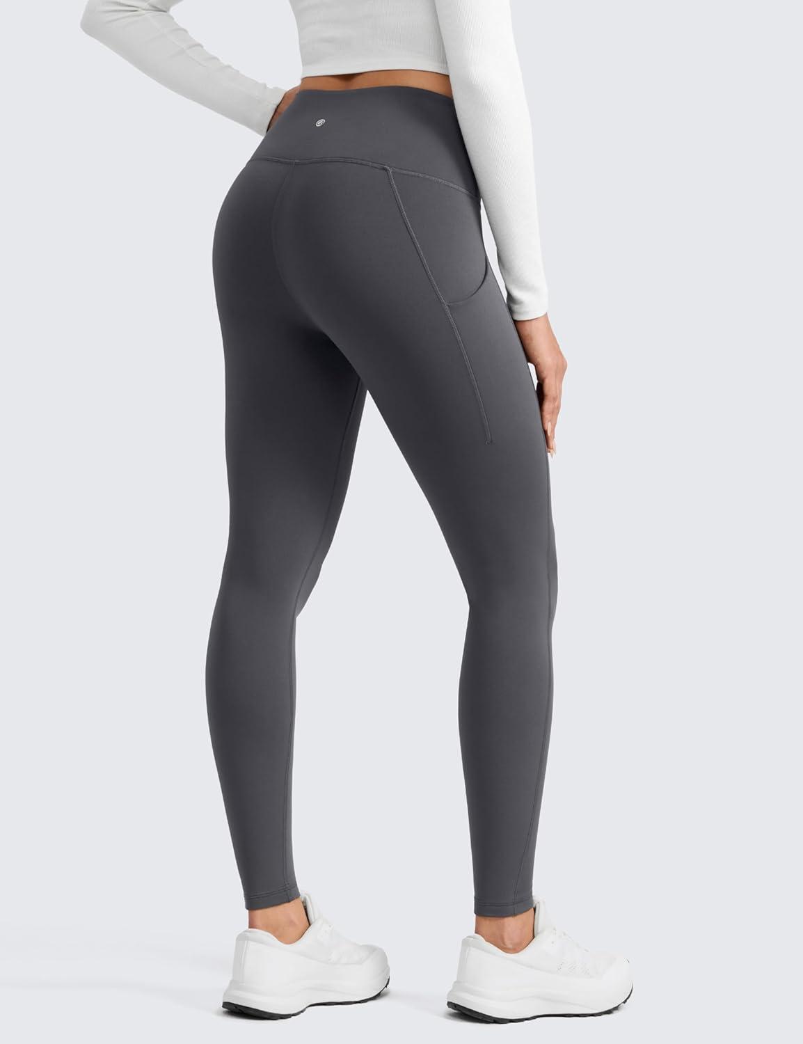 imageCRZ YOGA Matte Fleece Lined Athletic Leggings Pockets 28quot Water Resistant Hiking Casual Workout Womens Thermal PantsMysterious Grey