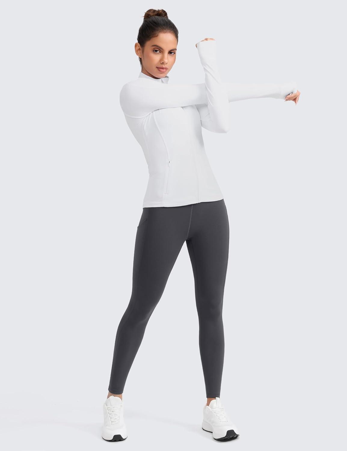 imageCRZ YOGA Matte Fleece Lined Athletic Leggings Pockets 28quot Water Resistant Hiking Casual Workout Womens Thermal PantsMysterious Grey