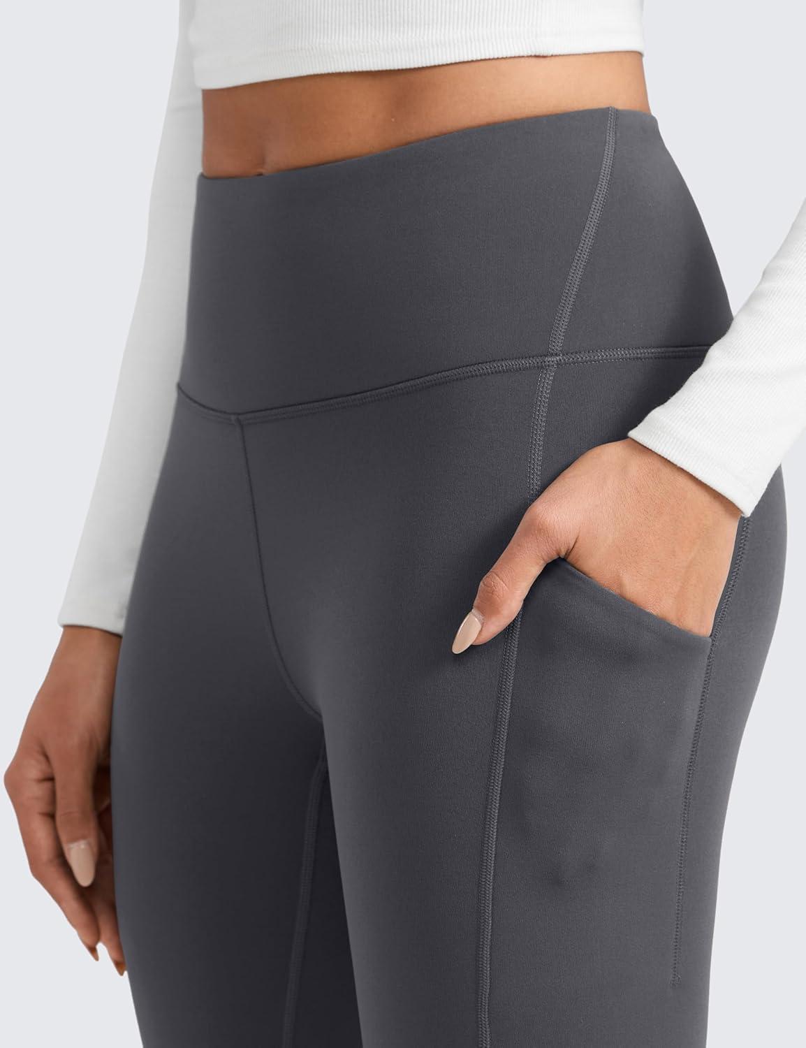 imageCRZ YOGA Matte Fleece Lined Athletic Leggings Pockets 28quot Water Resistant Hiking Casual Workout Womens Thermal PantsMysterious Grey