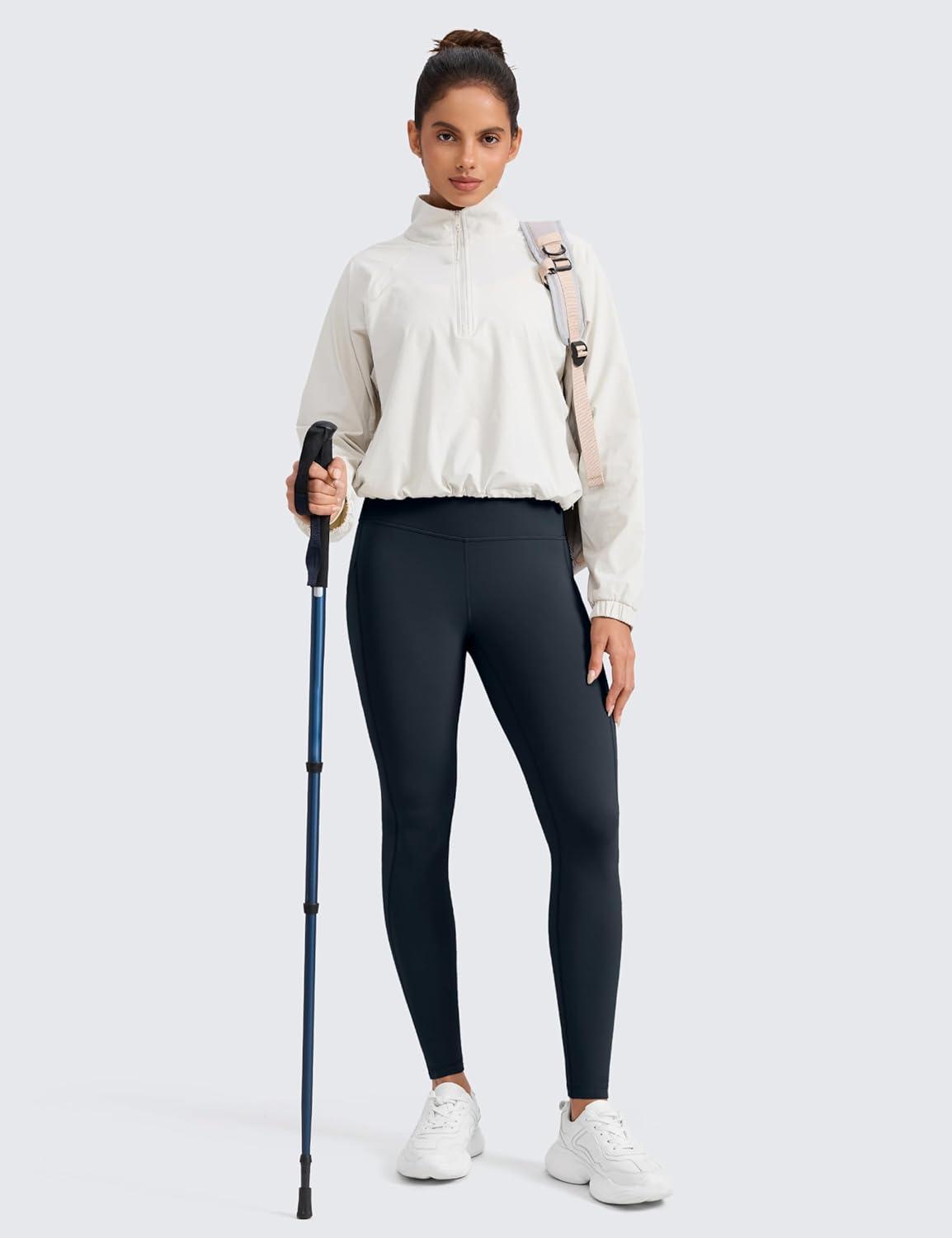 imageCRZ YOGA Matte Fleece Lined Athletic Leggings Pockets 28quot Water Resistant Hiking Casual Workout Womens Thermal PantsTrue Navy