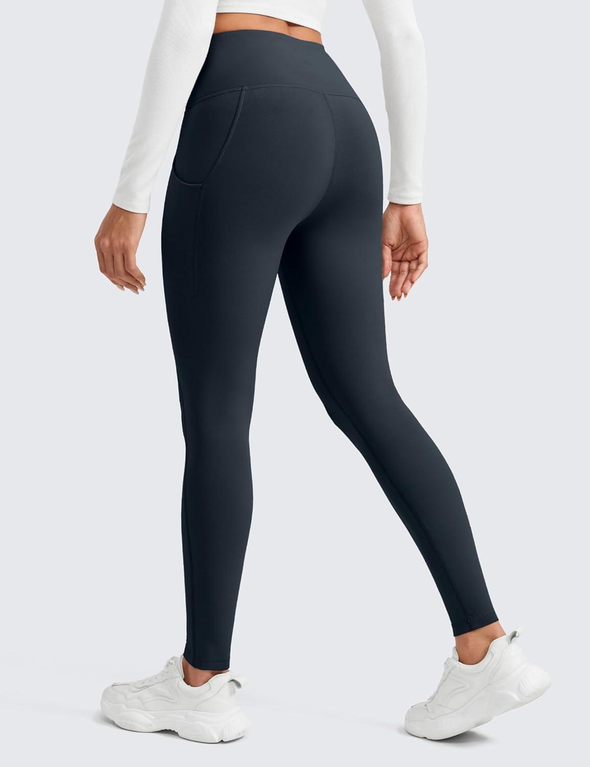 imageCRZ YOGA Matte Fleece Lined Athletic Leggings Pockets 28quot Water Resistant Hiking Casual Workout Womens Thermal PantsTrue Navy