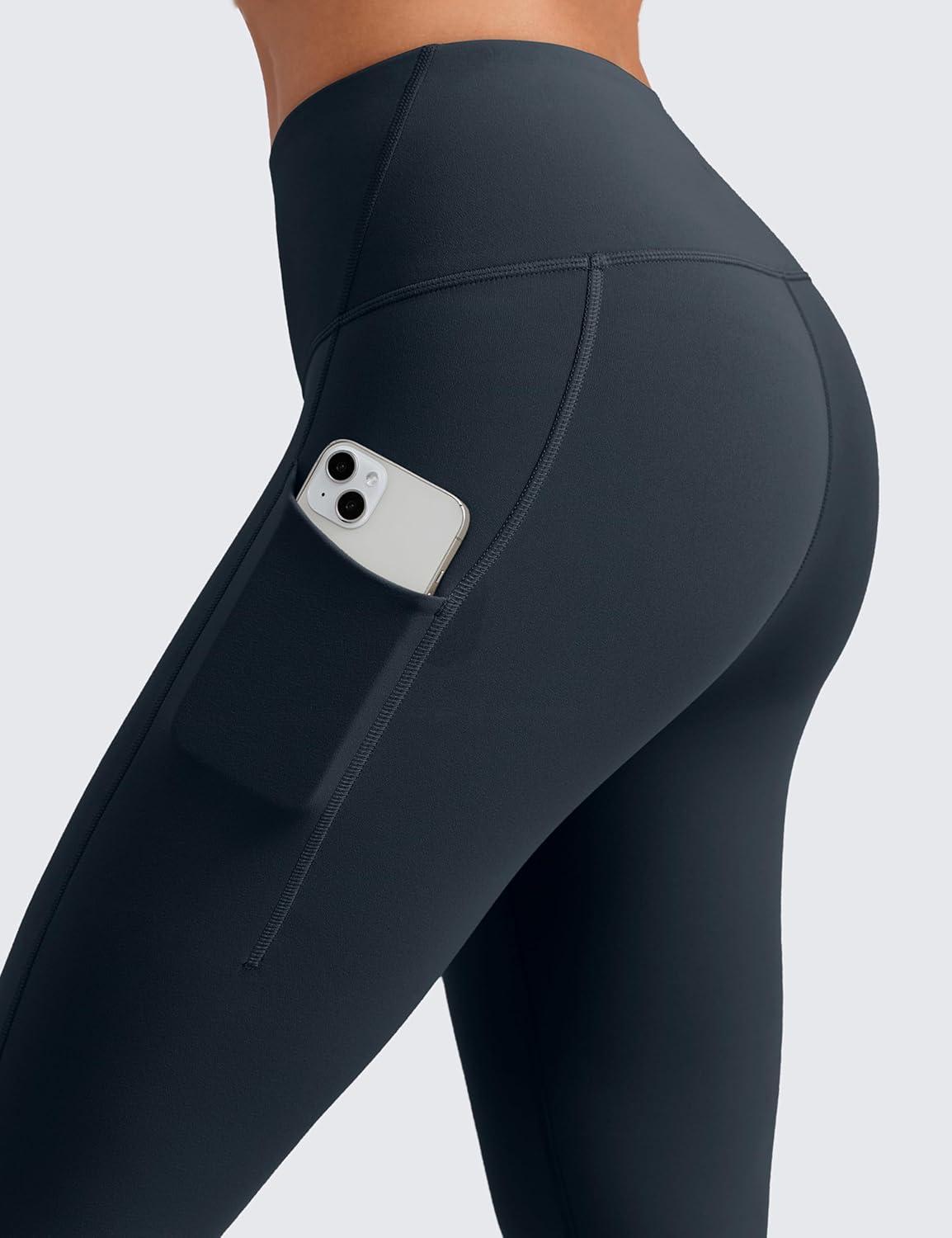 imageCRZ YOGA Matte Fleece Lined Athletic Leggings Pockets 28quot Water Resistant Hiking Casual Workout Womens Thermal PantsTrue Navy