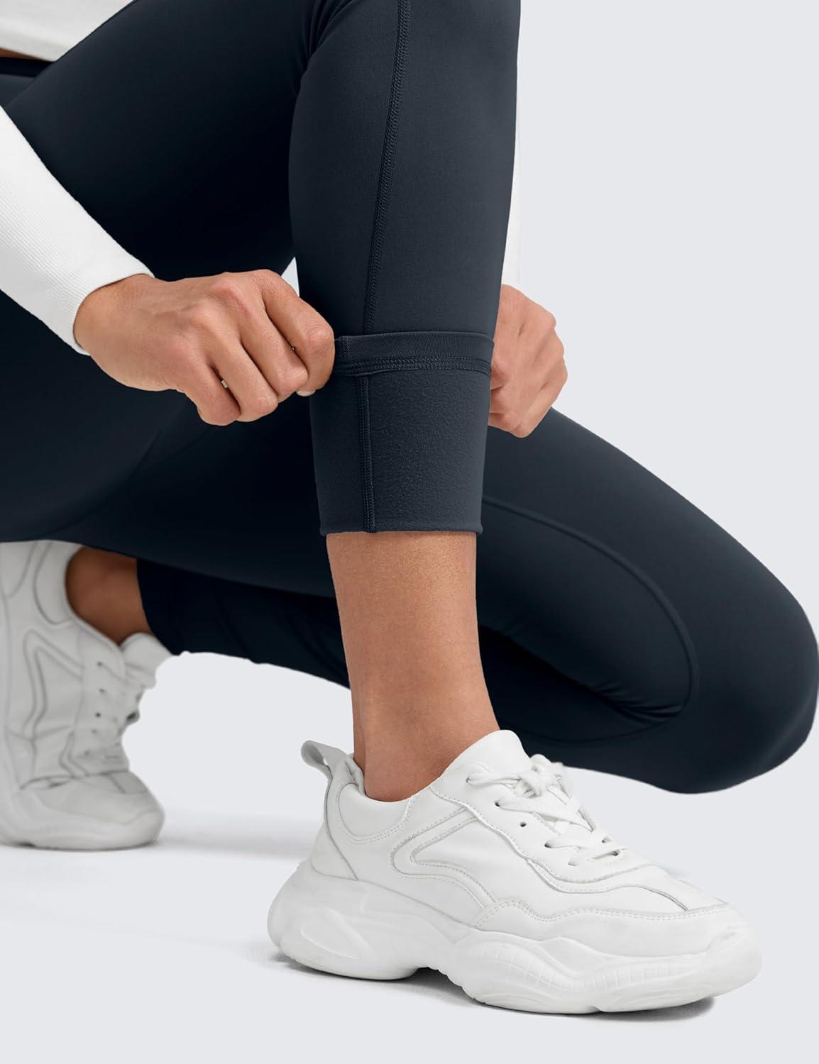 imageCRZ YOGA Matte Fleece Lined Athletic Leggings Pockets 28quot Water Resistant Hiking Casual Workout Womens Thermal PantsTrue Navy