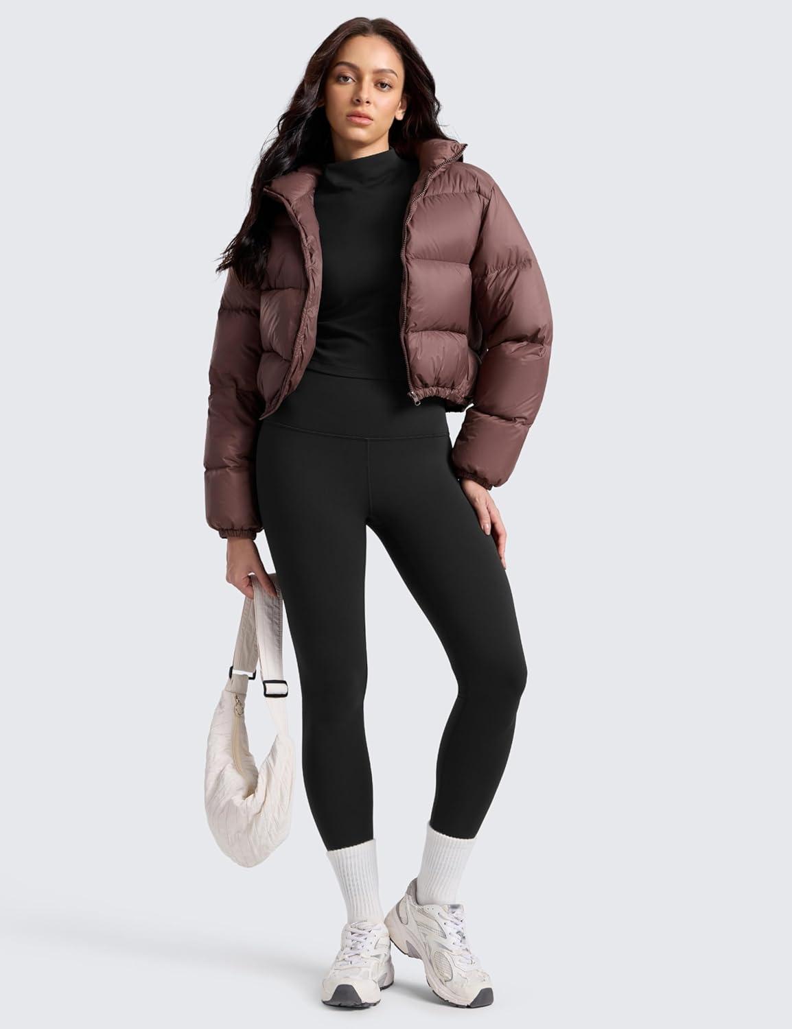 imageCRZ YOGA Matte Fleece Lined Leggings 25 Thermal Casual Lounge Workout Womens Yoga High Waisted Pants Winter WarmBlack