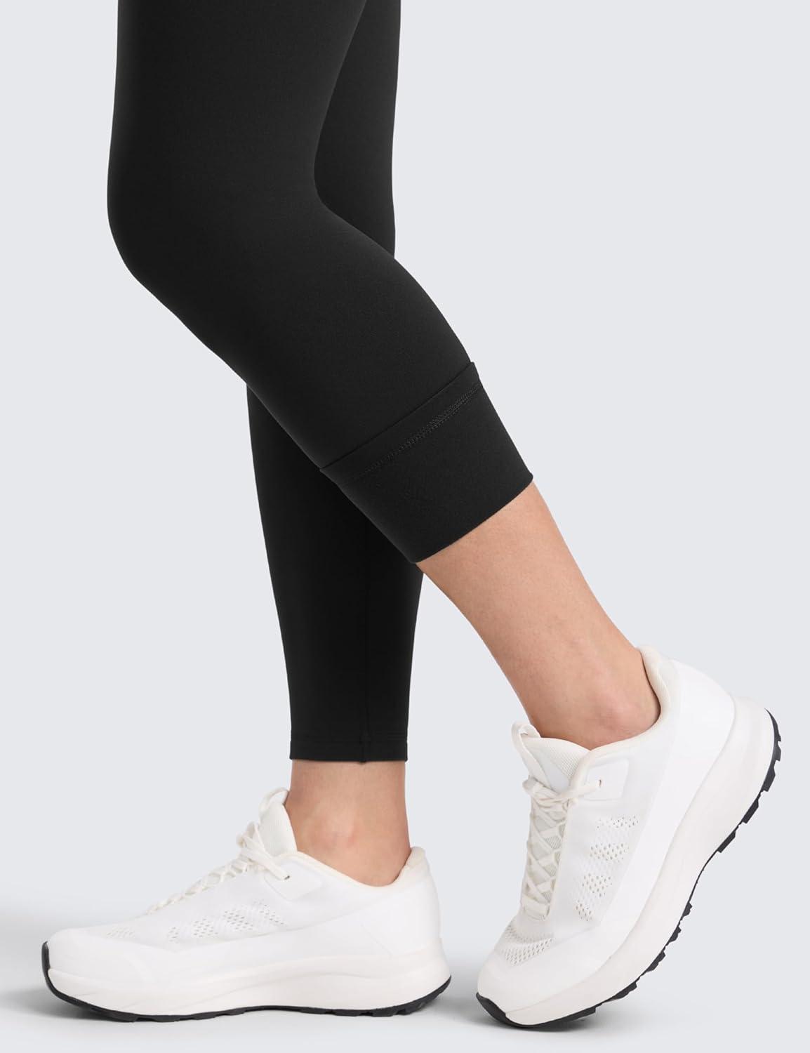 imageCRZ YOGA Matte Fleece Lined Leggings 25 Thermal Casual Lounge Workout Womens Yoga High Waisted Pants Winter WarmBlack