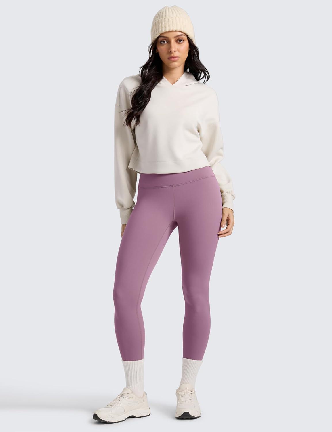 imageCRZ YOGA Matte Fleece Lined Leggings 25 Thermal Casual Lounge Workout Womens Yoga High Waisted Pants Winter WarmLight Lavender