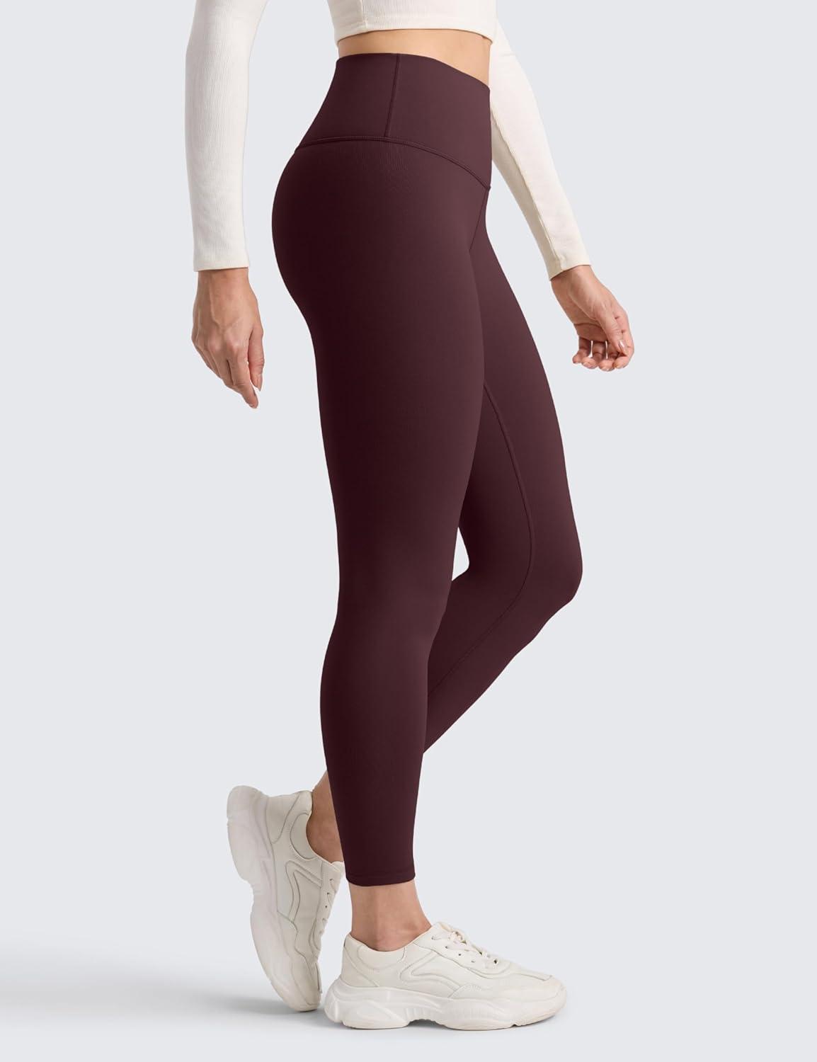 imageCRZ YOGA Matte Fleece Lined Leggings 25 Thermal Casual Lounge Workout Womens Yoga High Waisted Pants Winter WarmRipe Plum