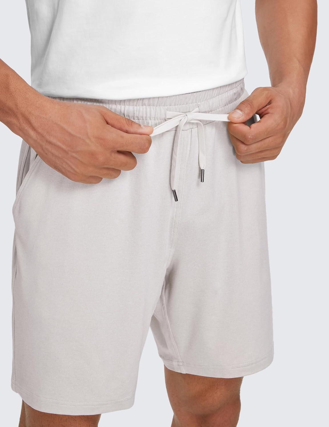 imageCRZ YOGA Mens Cloud Jersey Sweat Shorts 7quot Lightweight Soft Breathable for Casual Workout Lounge with PocketsMilky White Bone