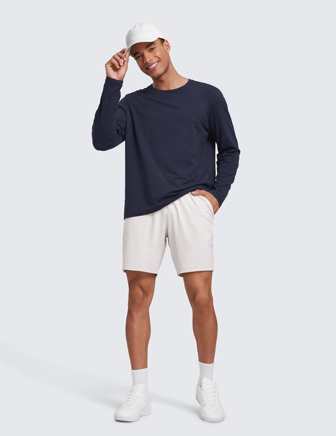 imageCRZ YOGA Mens Cloud Jersey Sweat Shorts 7quot Lightweight Soft Breathable for Casual Workout Lounge with PocketsMilky White Bone