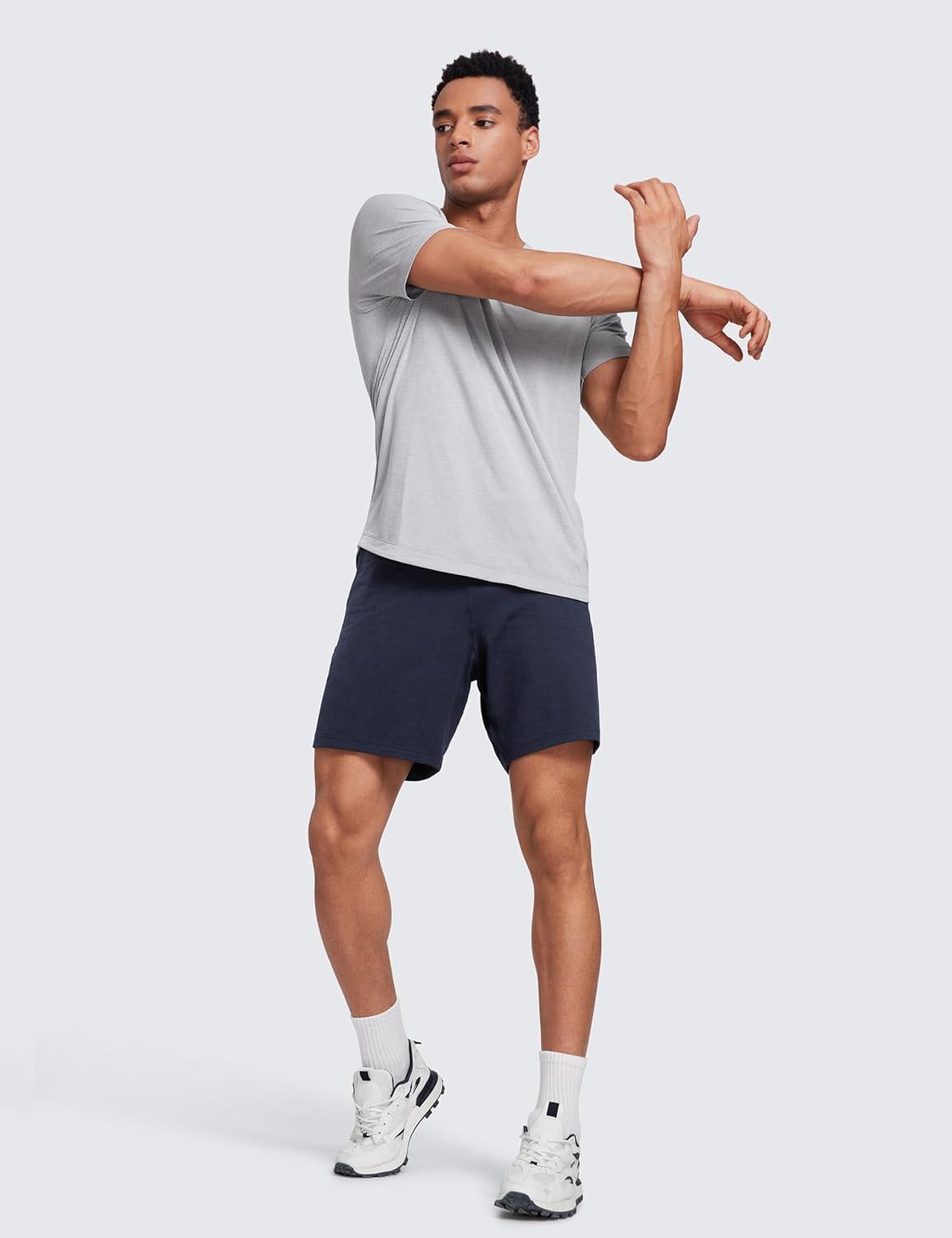 imageCRZ YOGA Mens Cloud Jersey Sweat Shorts 7quot Lightweight Soft Breathable for Casual Workout Lounge with PocketsNavy