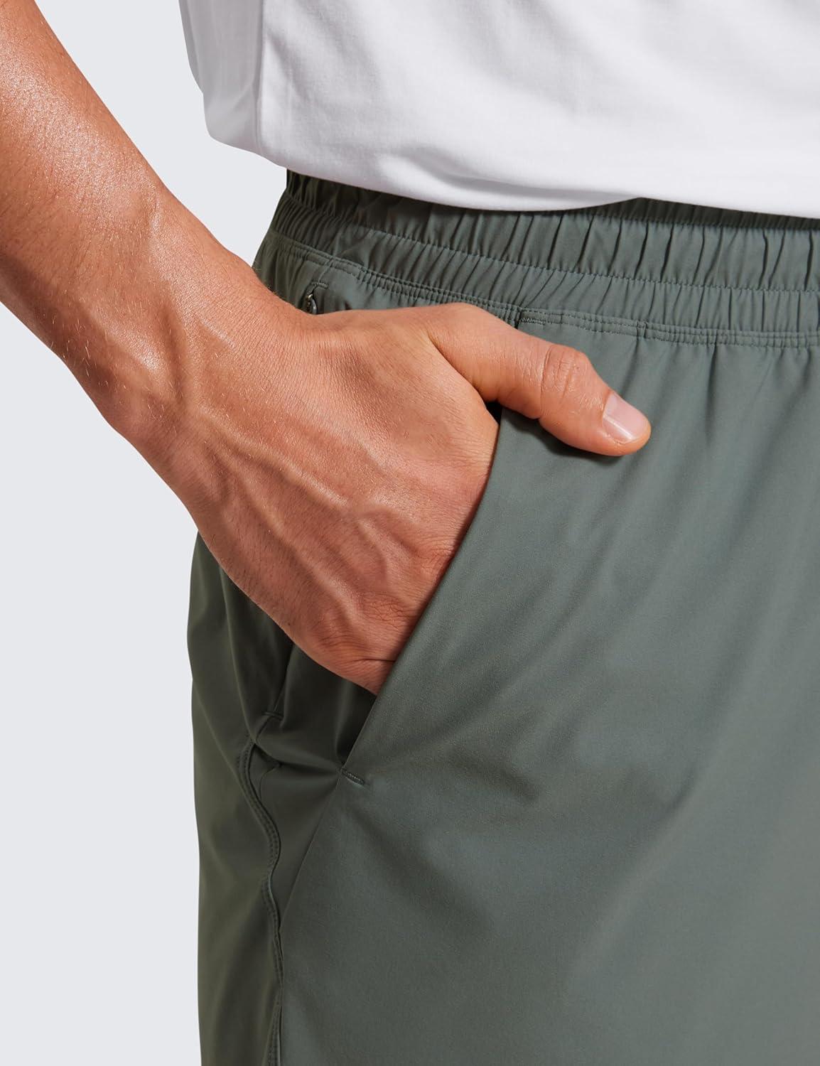 imageCRZ YOGA Mens Lightweight Workout Shorts 7quot Quick Dry for Gym Athletic Workout with Zipper PocketGrey Sage