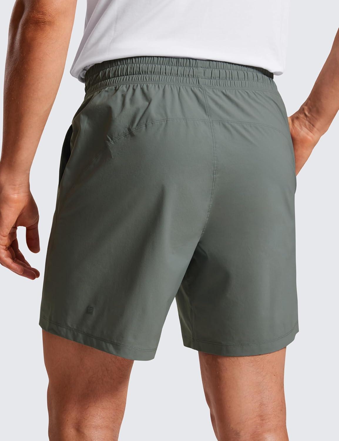 imageCRZ YOGA Mens Lightweight Workout Shorts 7quot Quick Dry for Gym Athletic Workout with Zipper PocketGrey Sage