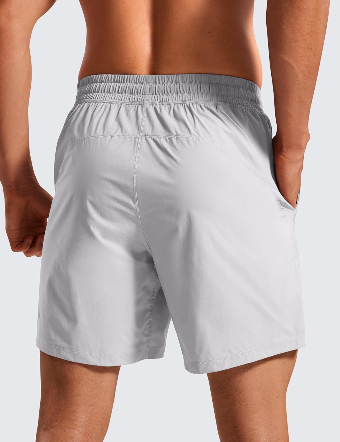 imageCRZ YOGA Mens Lightweight Workout Shorts 7quot Quick Dry for Gym Athletic Workout with Zipper PocketPlatinum Grey