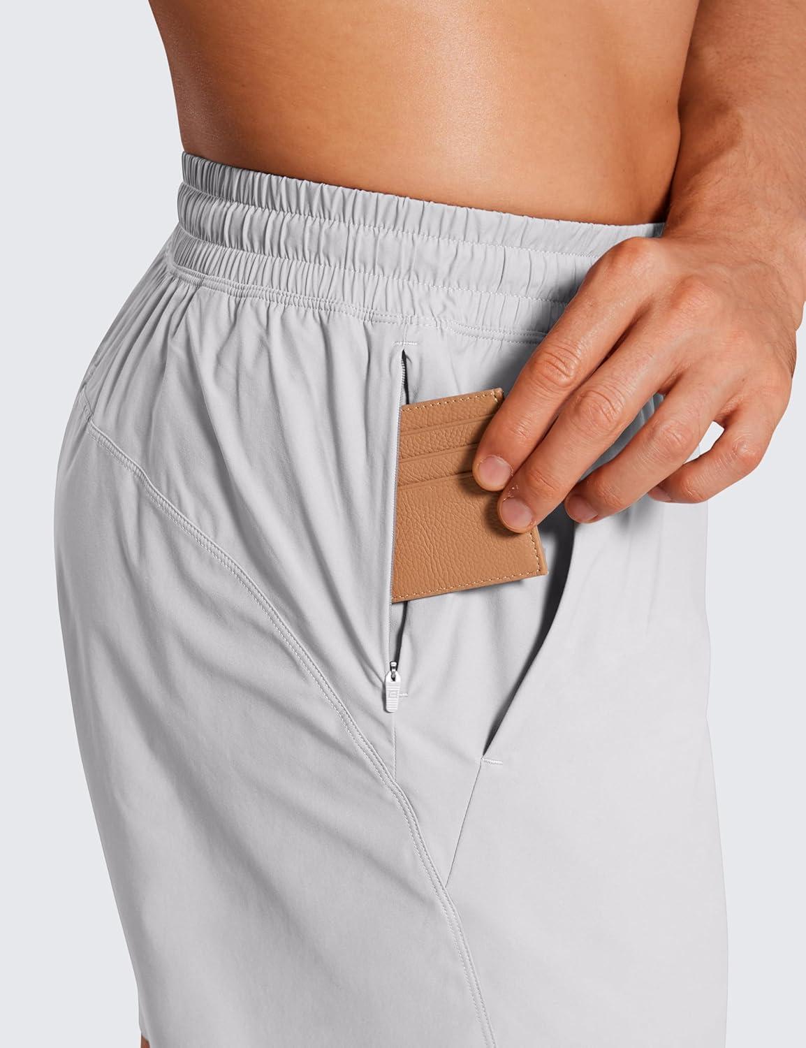 imageCRZ YOGA Mens Lightweight Workout Shorts 7quot Quick Dry for Gym Athletic Workout with Zipper PocketPlatinum Grey