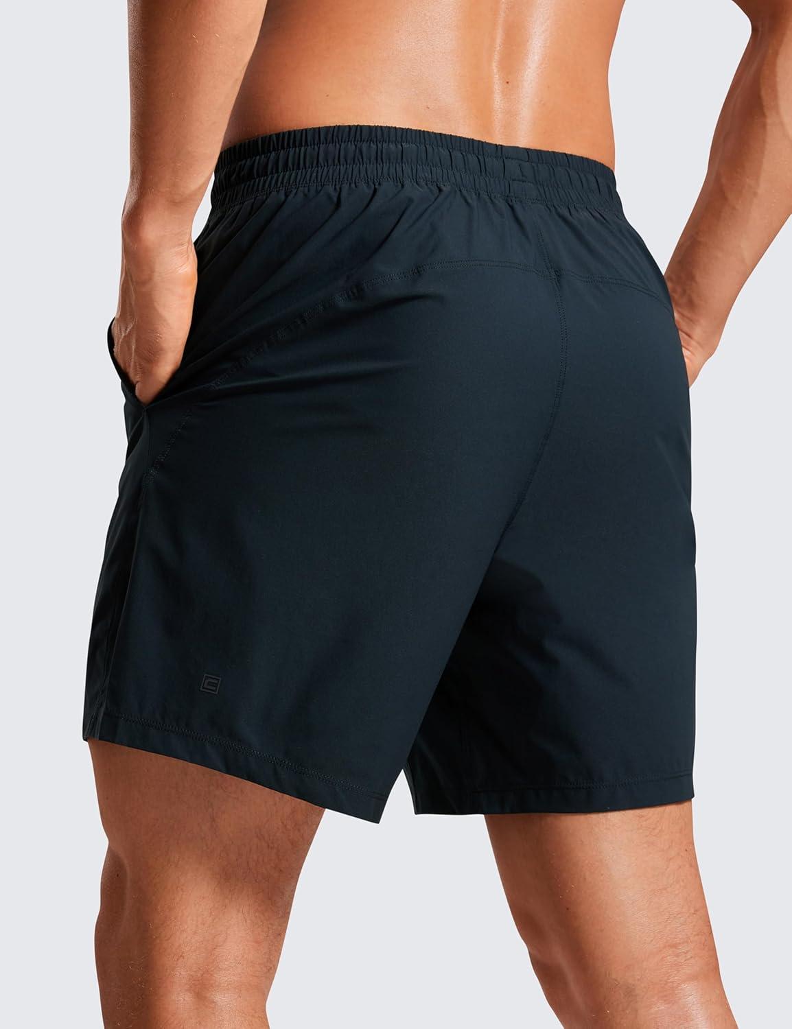imageCRZ YOGA Mens Lightweight Workout Shorts 7quot Quick Dry for Gym Athletic Workout with Zipper PocketTrue Navy