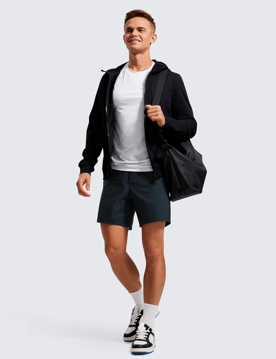 imageCRZ YOGA Mens Lightweight Workout Shorts 7quot Quick Dry for Gym Athletic Workout with Zipper PocketTrue Navy