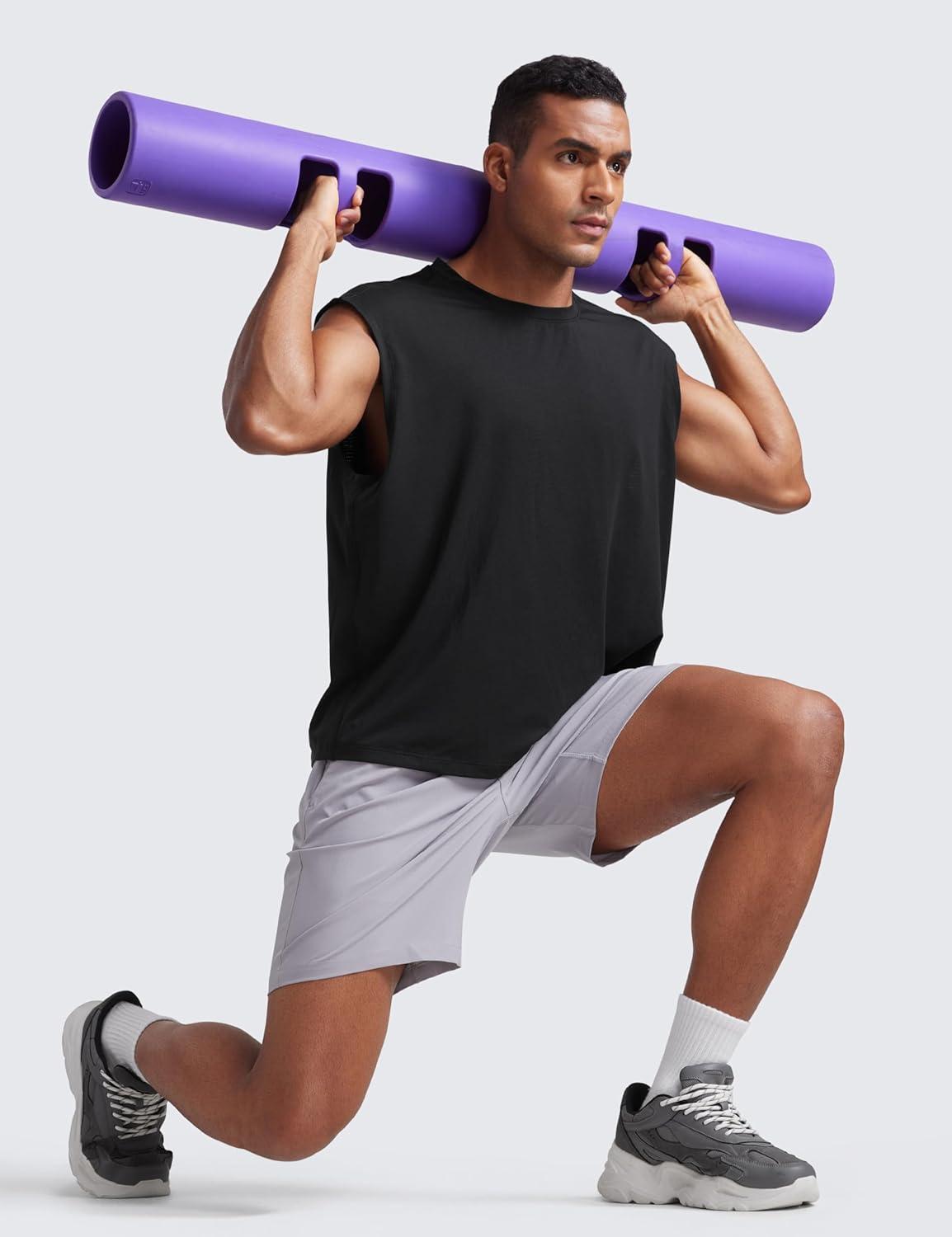 imageCRZ YOGA Mens Mesh Workout Tank Tops Quick Dry Breathable Running Athletic Training Sleeveless Muscle ShirtsBlack