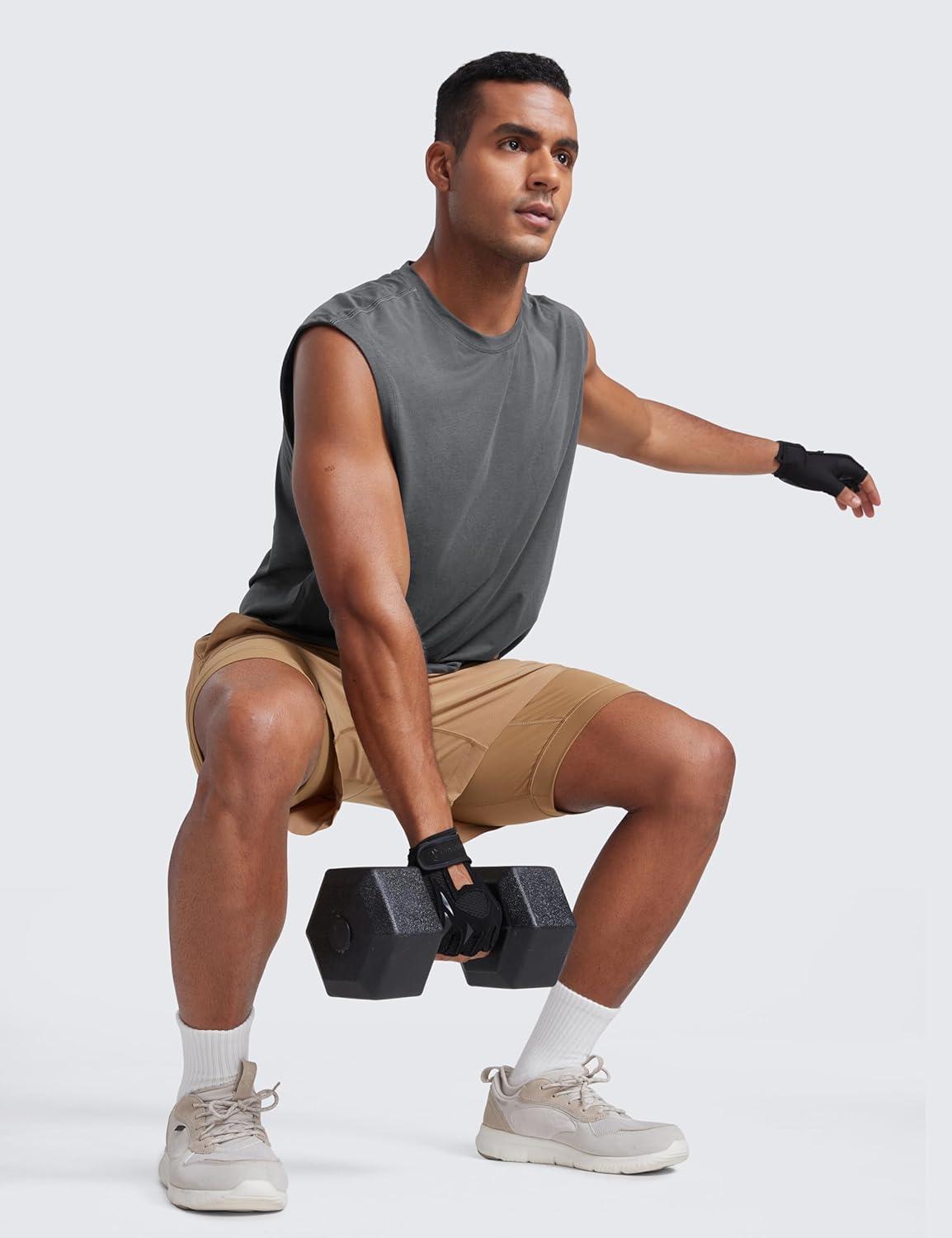 imageCRZ YOGA Mens Mesh Workout Tank Tops Quick Dry Breathable Running Athletic Training Sleeveless Muscle ShirtsDark Carbon