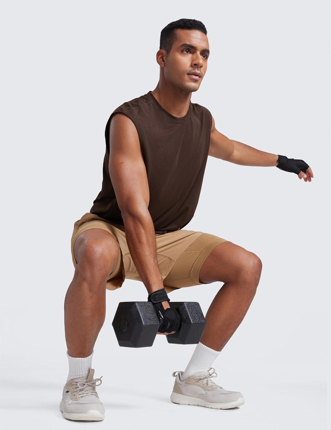 imageCRZ YOGA Mens Mesh Workout Tank Tops Quick Dry Breathable Running Athletic Training Sleeveless Muscle ShirtsHot Fudge Brown