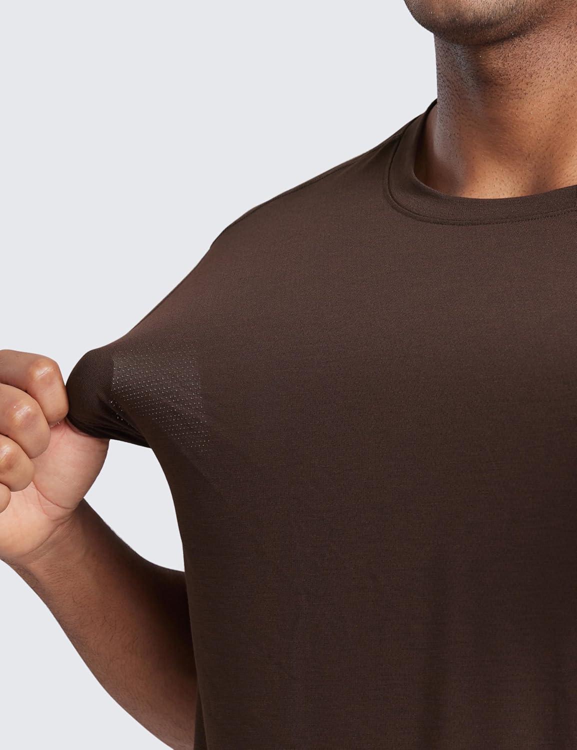 imageCRZ YOGA Mens Mesh Workout Tank Tops Quick Dry Breathable Running Athletic Training Sleeveless Muscle ShirtsHot Fudge Brown