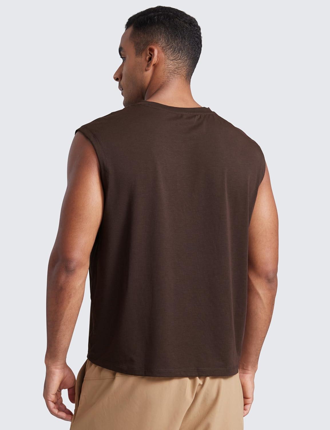 imageCRZ YOGA Mens Mesh Workout Tank Tops Quick Dry Breathable Running Athletic Training Sleeveless Muscle ShirtsHot Fudge Brown